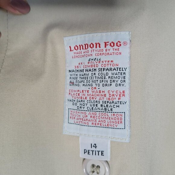 Vintage Khaki Tan London Fog Trench Coat - Size14P - Picture 5 of 12